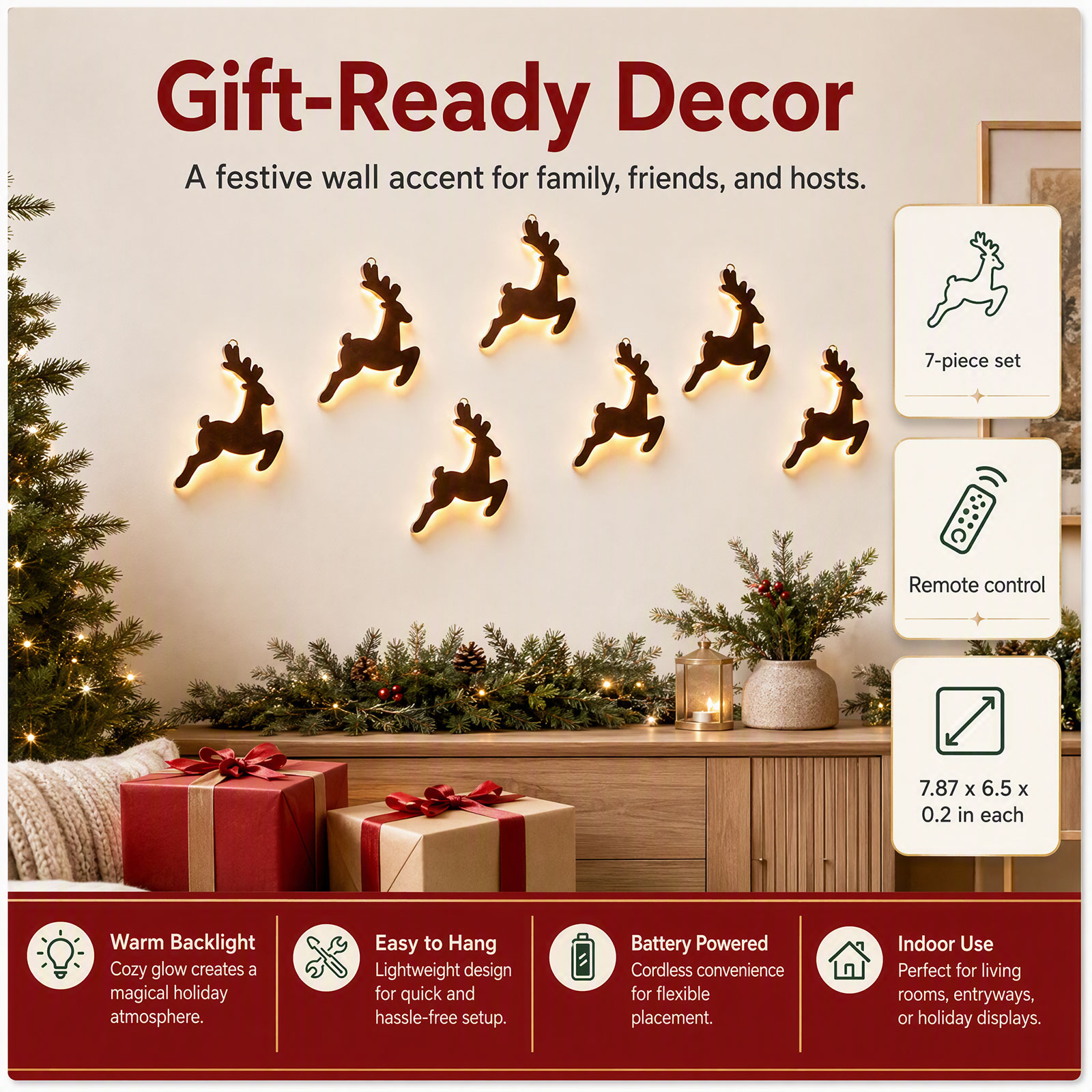 Lighting Christmas Decor - مجموعة ديكورات حائط على شكل حيوانات