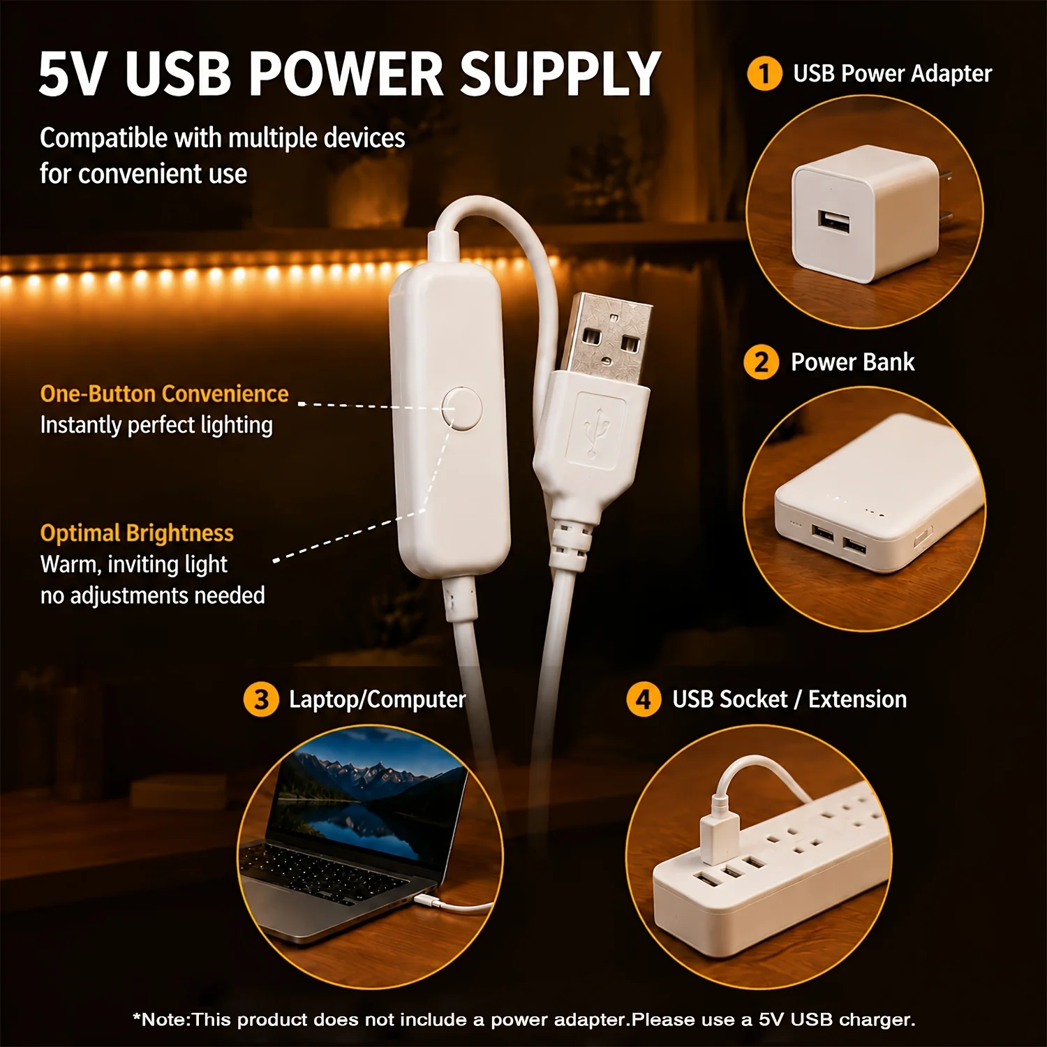 شريط إضاءة LED مع زر تحكم USB، - مراجعة Lighting Decoration Ideas وسعره