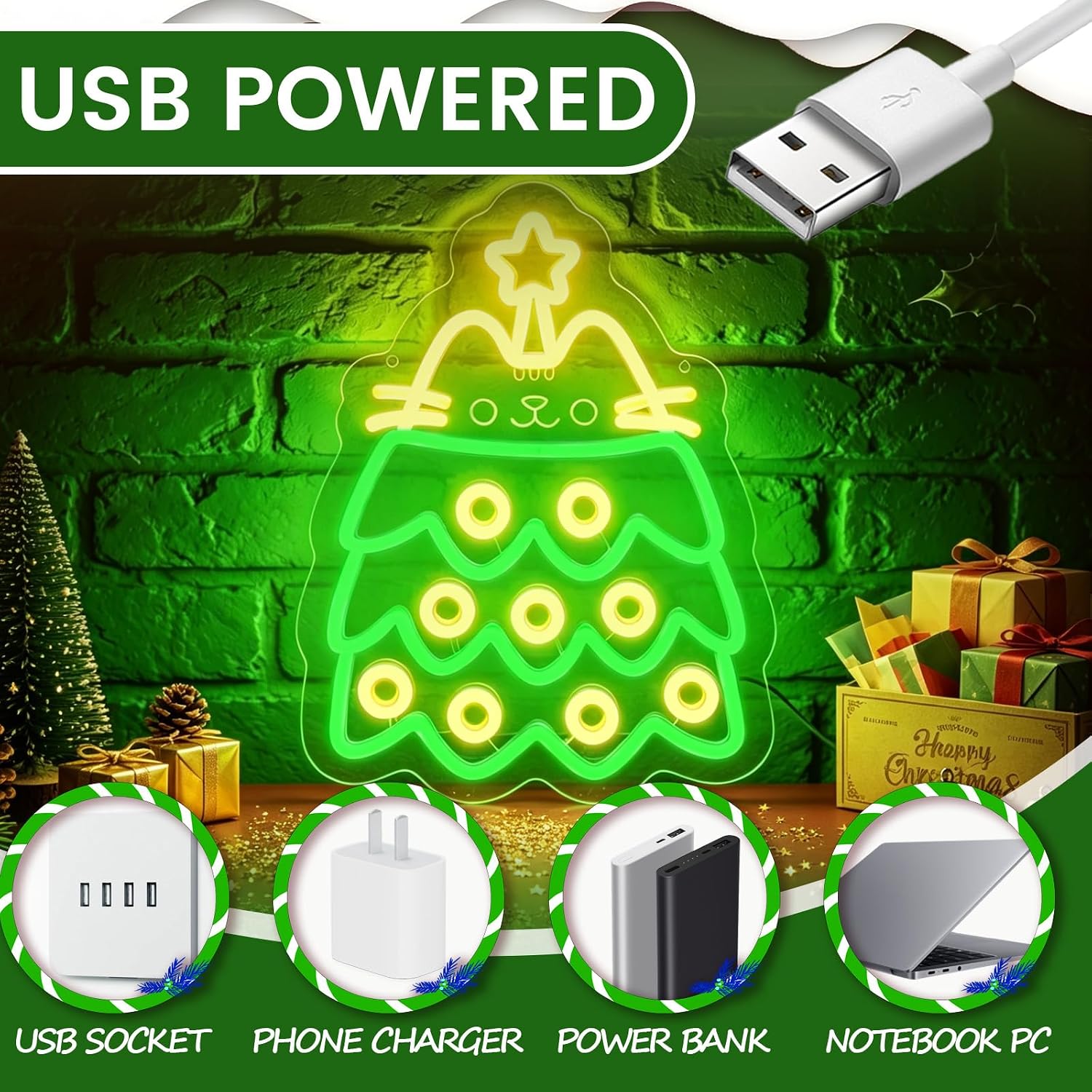 شجرة عيد الميلاد مع لافتة نيون - مراجعة Lighting Christmas Decor وسعره