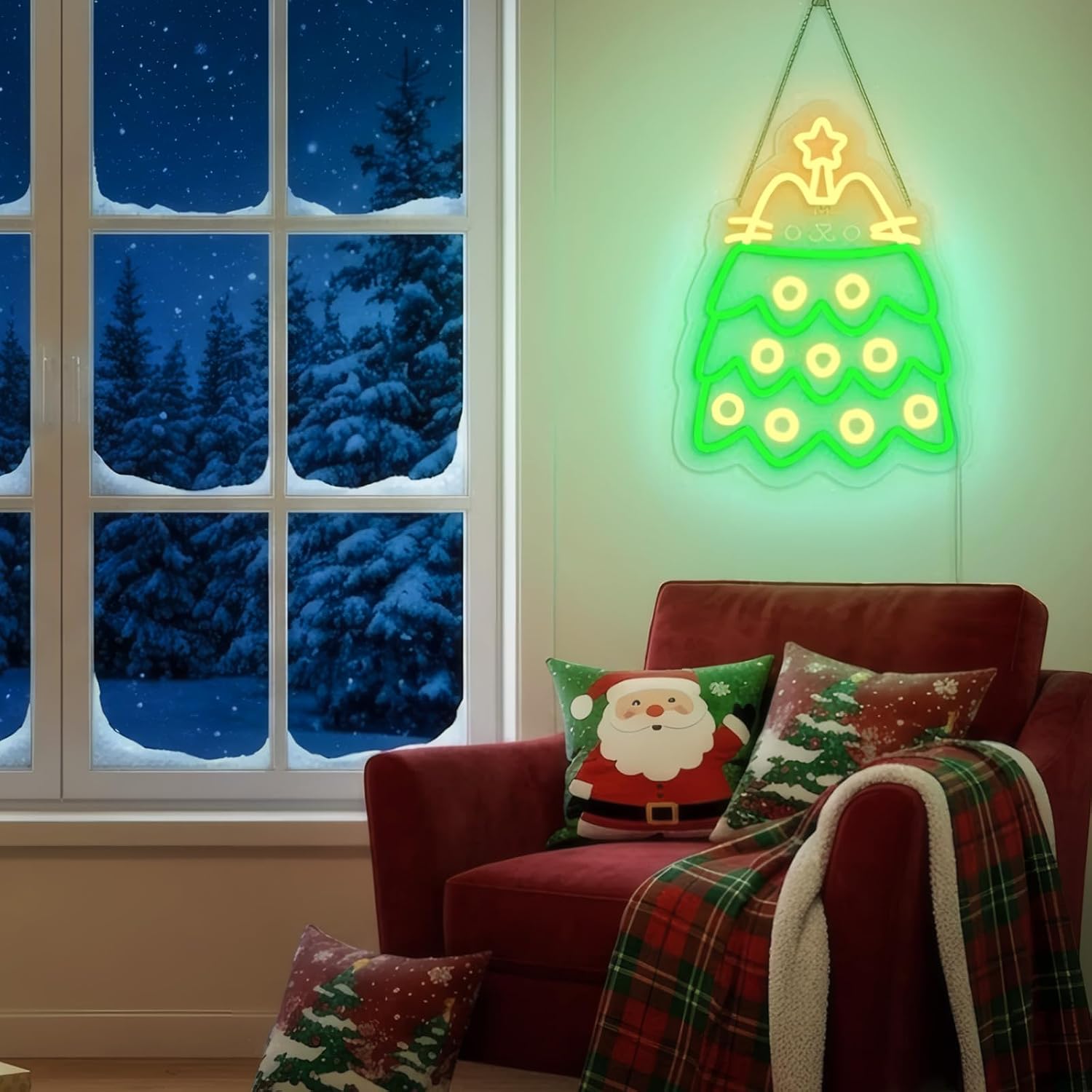 شجرة عيد الميلاد مع لافتة نيون - مراجعة Lighting Christmas Decor وسعره