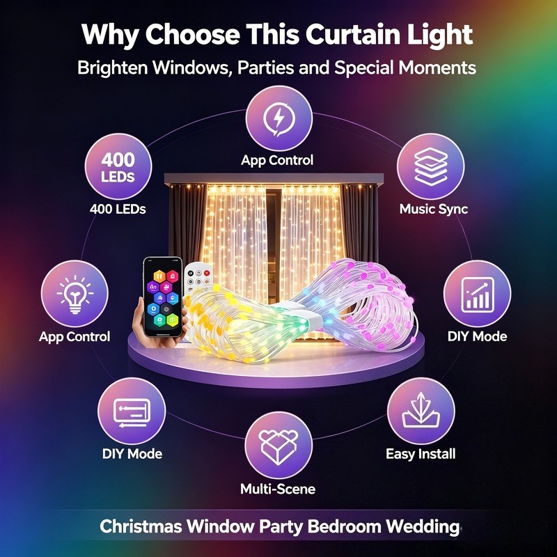 أضواء ستائر LED تعمل بالطاقة ع - مراجعة Lighting Christmas Decor وسعره