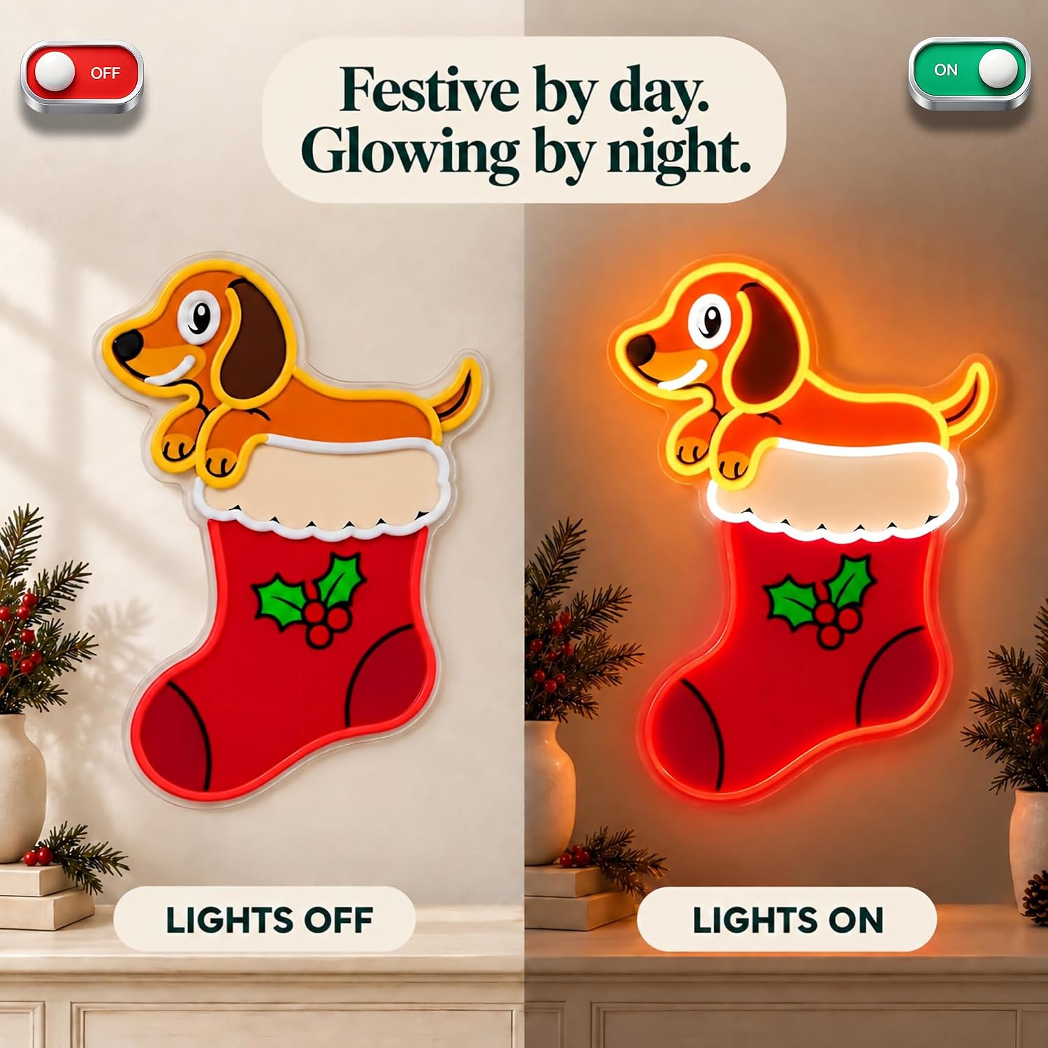 لافتة نيون LED على شكل جورب عي - مراجعة Lighting Christmas Decor وسعره